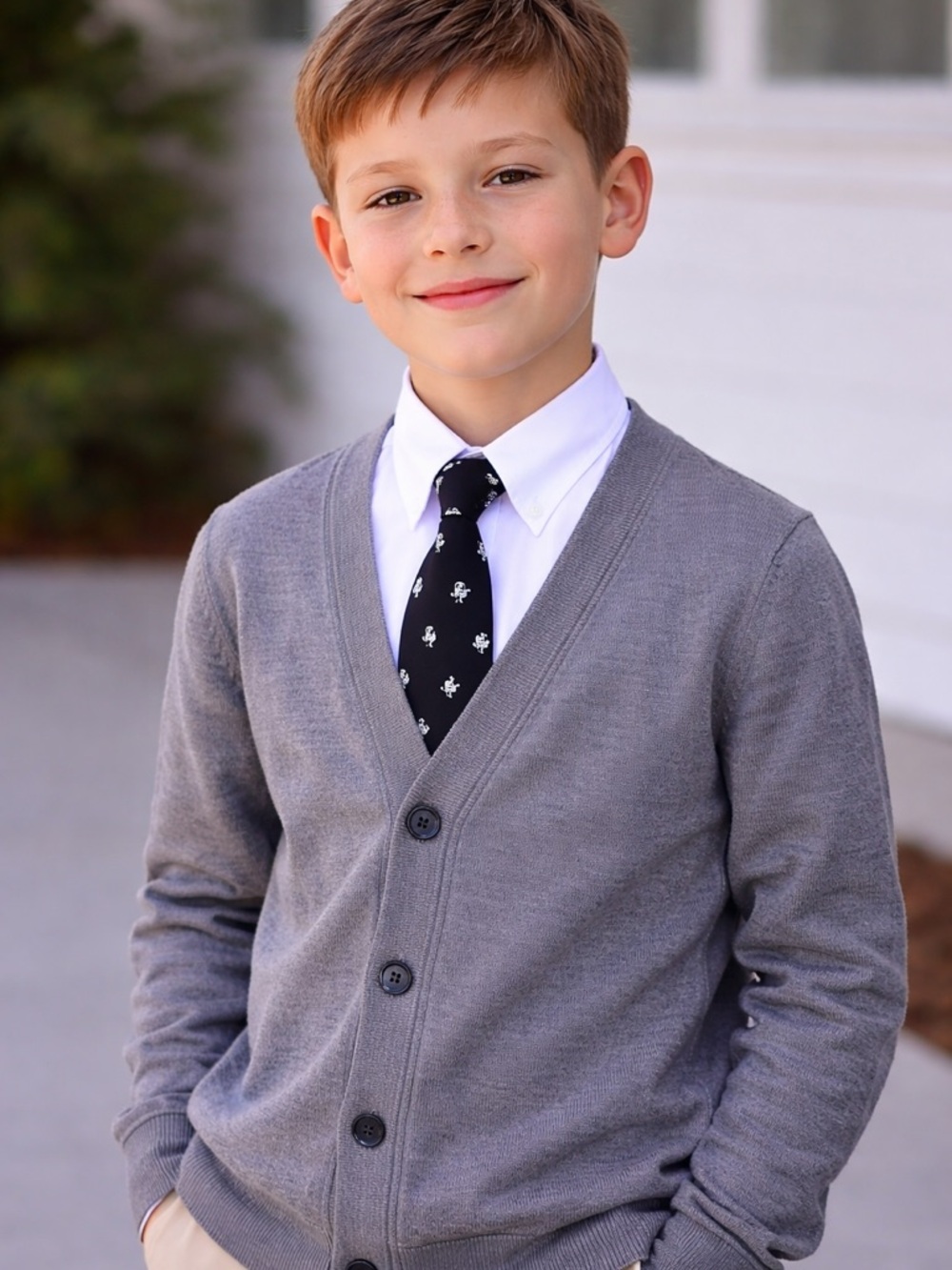 Boys clip on neck tie Black with white Skulls size 8 to 10 dressy formal punk